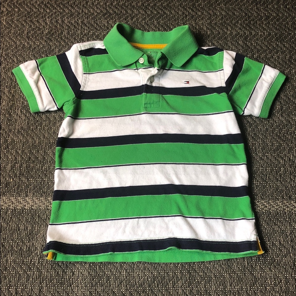 Tommy Hilfiger Green, White & Navy Striped short sleeve Polo - Kids